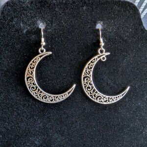 Crescent Moon Silver Plated Filigree Earrings